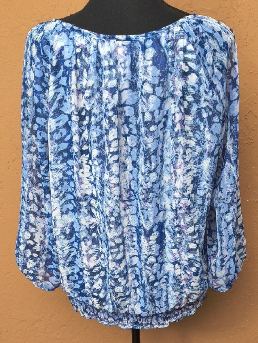 Cathy Daniels Women's Blue Printed Peasant Boho Blouse Size Large - Picture 6 of 7
